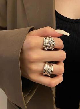 新款凹槽镜面开口戒指女时尚百搭小众设计食指戒个性网红指环