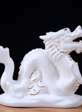 陶瓷十二生肖鼠牛虎兔龙蛇马羊猴鸡狗猪属相金白色摆件家居装饰品