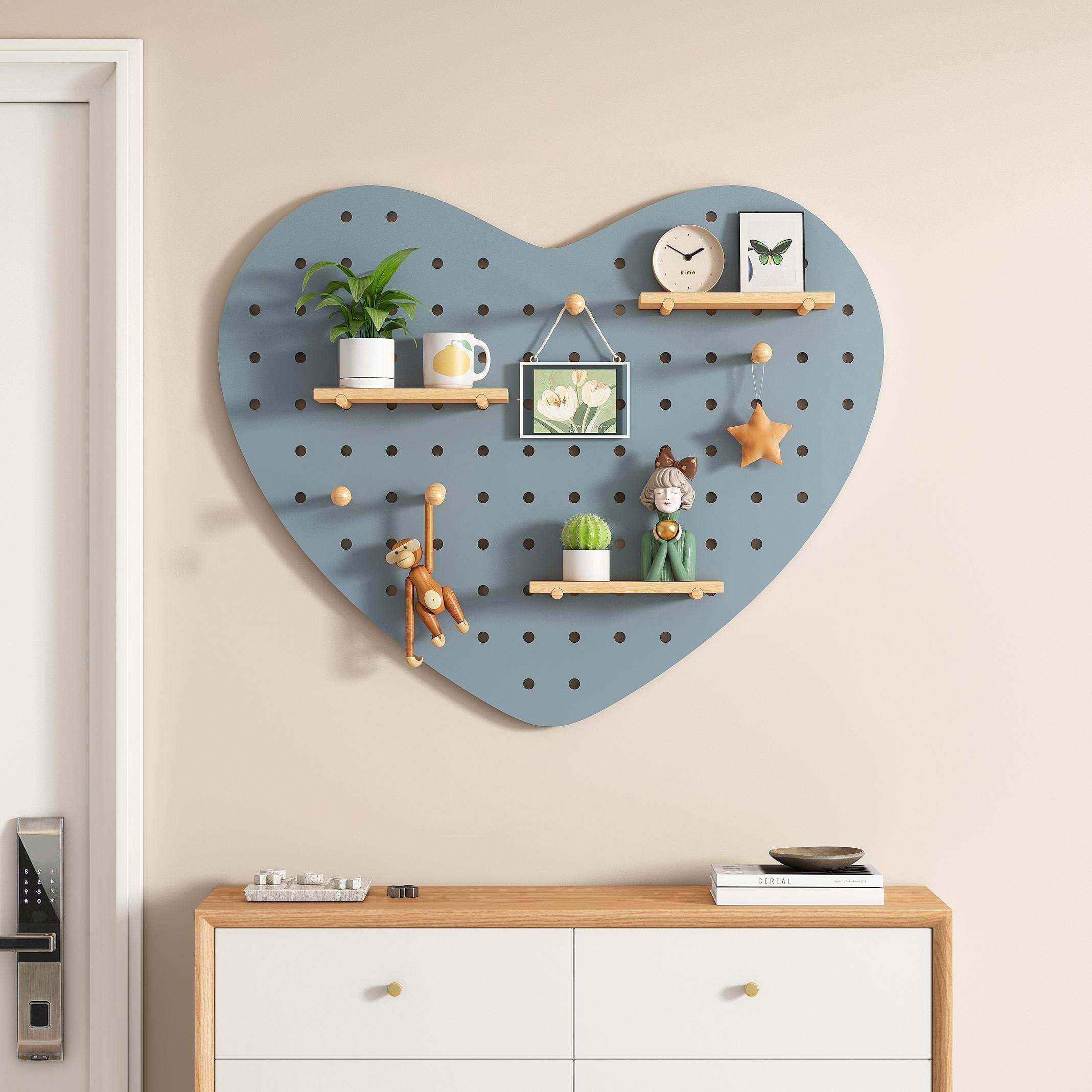 Customized solid wood hole board entry home storage rack love hole board decorative storage wall storage shelf porch hanging