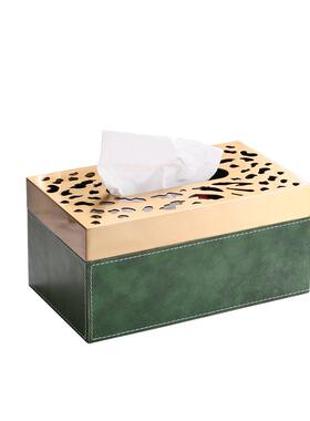 欧式金属皮质轻奢纸巾盒摆件高级感家用创意客厅桌面收纳盒厂