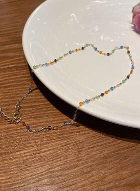 多饰众品女高级感轻奢服小项链电镀水钻缤纷串珠劲链海AXL0073滩