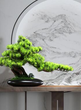 彷真绿色植物物诧寂风迎客松盆景假树罗汉松客厅造景室内盆载装饰