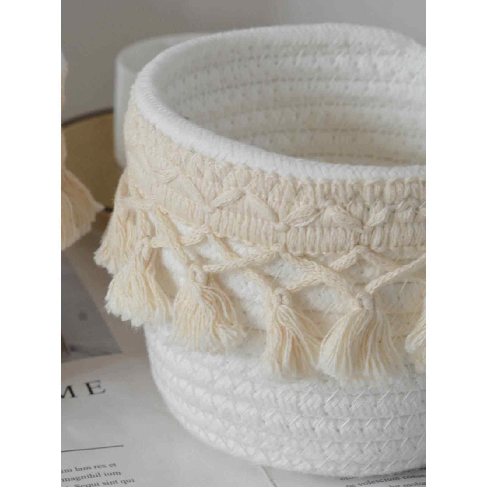 桌面创意笔筒置物篮茶几杂物收纳篮编织收纳筐北欧流苏棉线收纳盒,淘宝优惠券,粉丝福利购,淘宝优惠卷