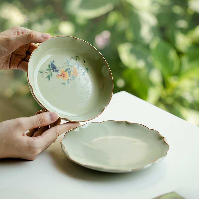 且来秘黄汝窑葵口壶承壶托碗托家用陶瓷点心碟功夫茶具果碟干泡盘,淘宝优惠券,粉丝福利购,淘宝优惠卷