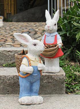 树脂工艺品仿真情侣兔子多肉盆摆件花园庭院装饰品园林雕塑动物