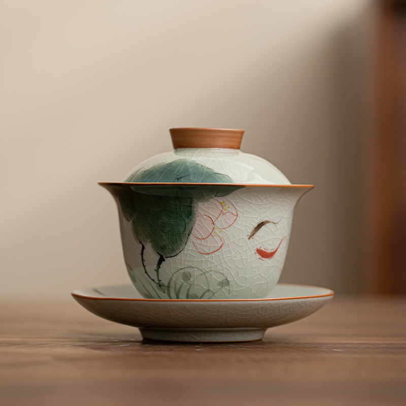 Hand-painted Ice Crack Ge Kiln Tea Set Accessories Tea Brewing Tool Cover Bowl Teapot Fair Cup Filtration Tea Cup Insulation Coaster