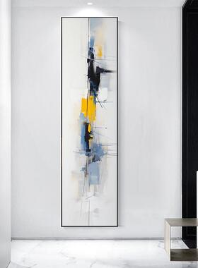 黑黄色窄长条肌理油画装饰画入户玄关走廊挂画几何线条民宿楼梯壁