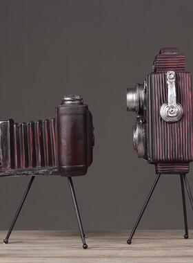 美式乡村树脂复古相机摆件 样板房装饰摆饰 三角架相机模型工艺品