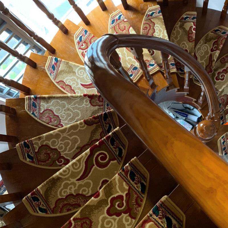 Yitian stair step mat new Chinese style spiral staircase glue-free self-absorbing self-adhesive non-slip corner full carpet customization
