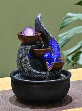 办公桌风生水起水晶球循环转动流水摆件客厅现代加湿生财风车水轮