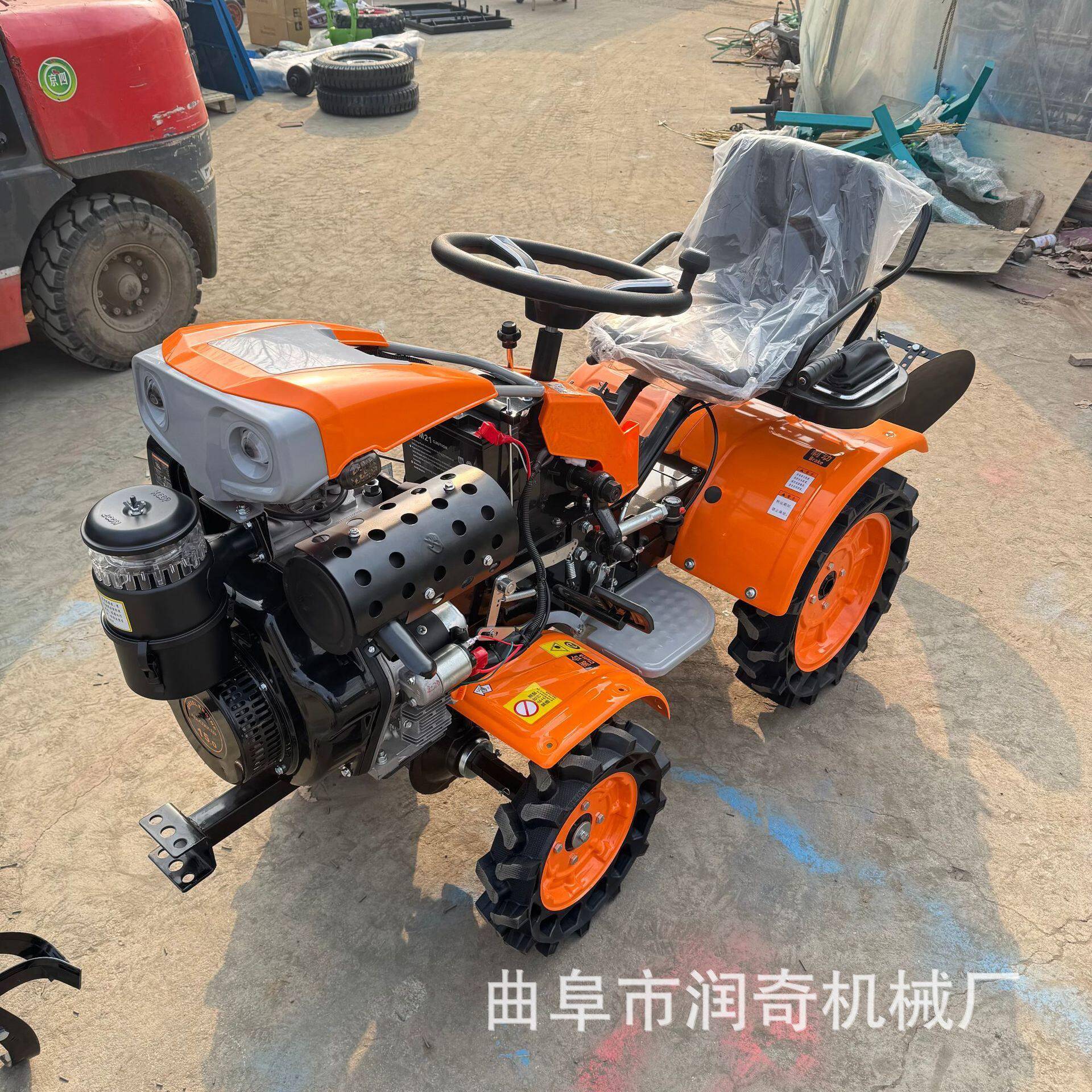 Mountain ride-on micro-tiller, flood and drought dual-purpose crawler cultivator, farmland greenhouse ditching, weeding, rotary tillage for pastoral fields