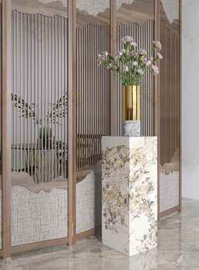 客厅玄关装饰落地大摆件岩板柱子展示台工艺品底座大理石墩子立柱