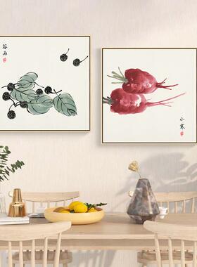 齐白石二十四节气装饰画新中式玄关餐厅挂画小满中国风客厅三联画