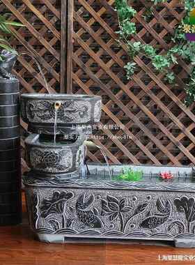 石槽鱼观缸雕养鱼池石头水th%loj#y青石造景装室内户外庭院流槽石