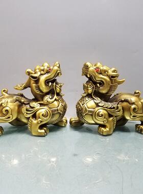 纯铜貔貅摆件家居客厅玄关招财纳福元宝貔貅门店四方纳财黄铜貔貅
