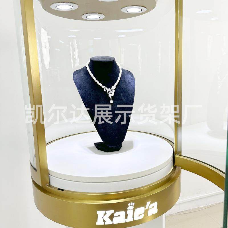 定制奢侈品珠宝展示柜圆形玻璃罩黄金首饰柜不锈钢翡翠玉石高柜,淘宝优惠券,粉丝福利购,淘宝优惠卷