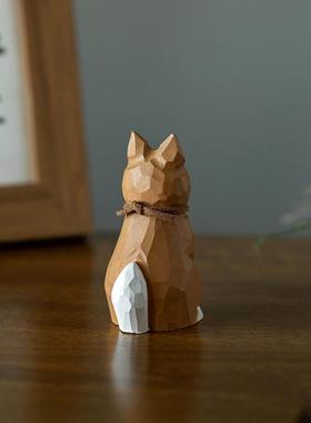 实木彩绘柴犬小摆件可爱狗狗桌面摆件创意汽车中控台摆件饰品木雕