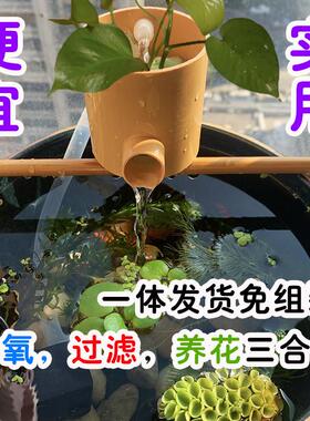 圆形玻璃鱼缸壁挂瀑布式过滤器造景循环水养鱼增氧三合一流水摆件