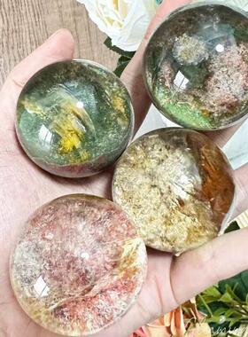 天然水晶原石打磨绿幽灵水晶球家居风水桌面摆件家居摆饰