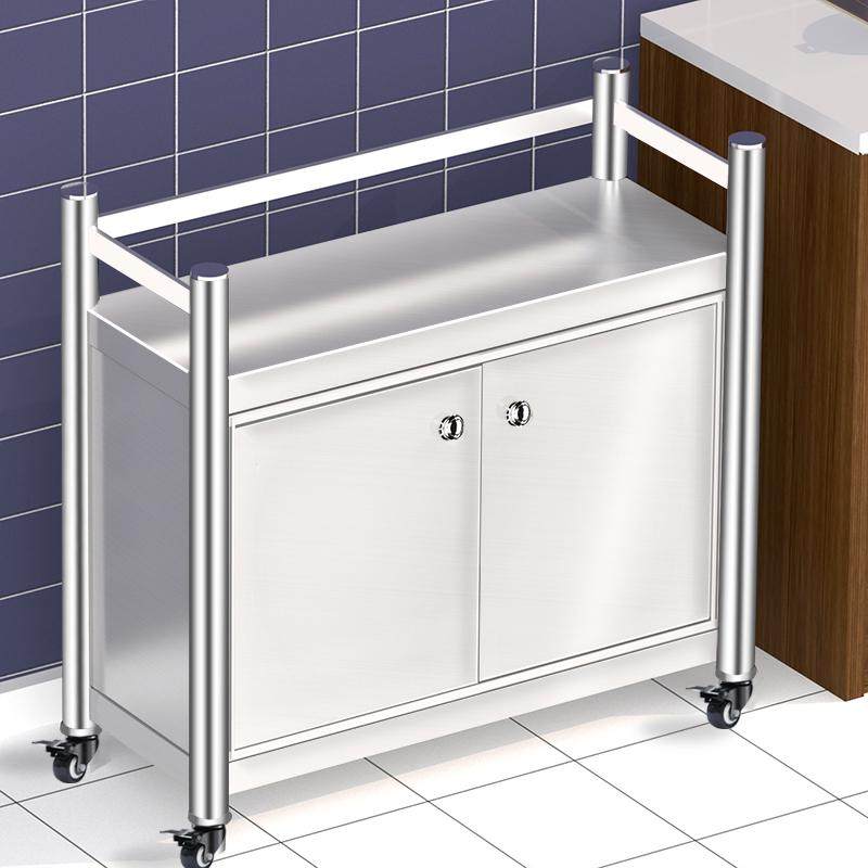 新款不锈钢厨房置物架多层收纳落地储物带门货架柜子可移动橱柜架,淘宝优惠券,粉丝福利购,淘宝优惠卷