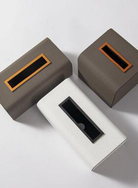 现左顾RZ-1704约代皮革木质纸巾盒板样房餐厅桌面米咖色简长方形