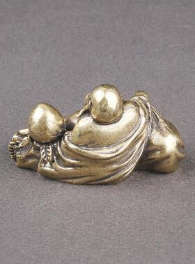 复古黄铜弥勒佛桌面摆件大肚佛小佛铜雕佛像工艺品文玩老铜器