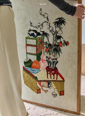 【国补再减15%】蜡笔派花影斋记挂毯画新中式客厅挂画玄关装饰画K