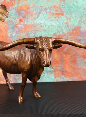 宏达 全黄铜牛气冲天家居办公室玄关旺市铜牛礼品摆件