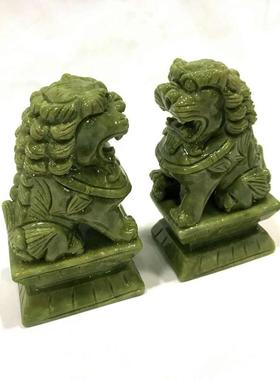 玉石狮子工艺品新款家居摆件装饰古色古香观赏办公室青玉家居