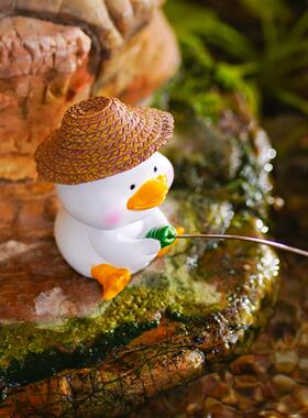 可爱小鸭子钓鱼水族箱假山流水古法鱼缸造景装饰花园盆栽景观摆件