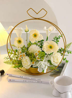 北欧仿真花篮摆件客厅玄关酒柜轻奢家居装饰品餐桌高档插花艺假花