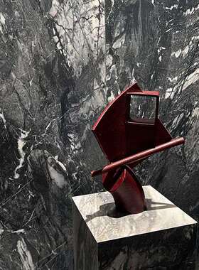 现代简约创意红色抽象几何摆件雕塑样板房客厅展柜桌台面软装饰品