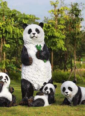 熊猫摆件玻璃钢仿真动物雕塑户外田园林草坪公园景观商场景区装饰