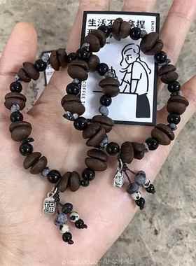 新中式咖啡豆虎眼石串珠手炼女小众设计感手串覆古叠戴情侣手饰男