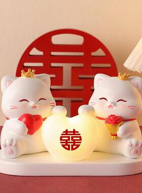 可爱招财猫长明饰摆件新婚礼灯物婚氛结围感装送朋KQA1007友订婚