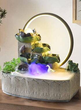 新中式荷叶流水摆件风水轮装饰客厅办公室桌面循环水造景乔迁礼物