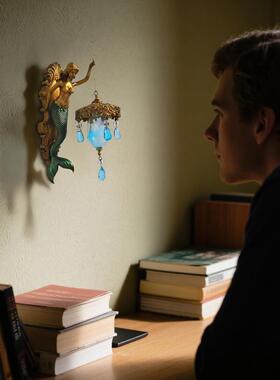 复古海洋主题美人鱼壁灯 优雅梦幻古铜色卧室床头灯卧室餐厅装饰