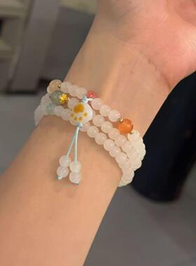 新中式三圈天山翠手链女式猫爪莲蓬吊坠手串简约小众清新感手链