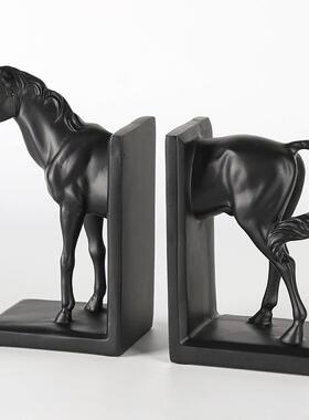 现代新中式动物马书挡摆件书房办公室书柜书架客厅玄关柜软装饰品