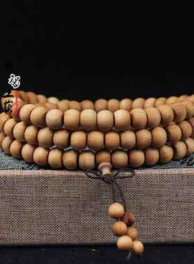 2026柏木手串8mm佛珠108颗 清新药味 蚕丝纹柏木手链