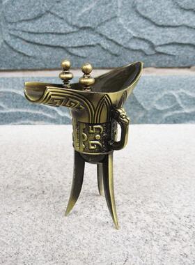 新款直销仿古爵杯乾隆酒杯创意摆件青古铜三脚杯金属工艺品礼品
