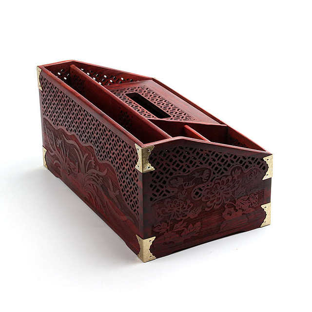Solid wood multi-function tissue box blood sandalwood carving creative large-sized cardboard box living room coffee table remote control storage box