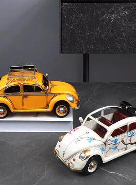 复古甲壳虫创意金属汽车模型摆件厂家直供客厅桌面装饰铁艺工艺品