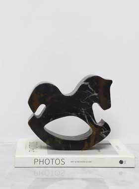 现代简约天然大理石摇摇马动物艺术摆件客厅电视柜玄关家居装饰品