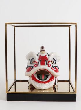 新中式国潮舞狮醒狮子头摆件样板房间客厅茶几电视柜装饰品工艺品