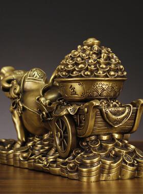 新款直销黄铜聚宝盆牛拉财金属工艺品礼品家居装饰摆件工艺品铜器