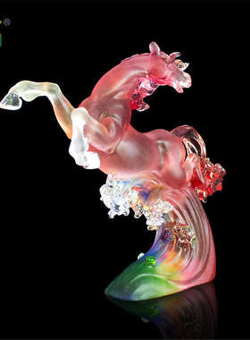 锋明琉璃马到成功摆件办公室装饰品工艺品古法琉璃马奖杯生肖动物