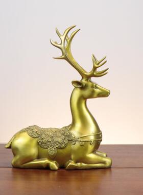 杨铜记 铜鹿麋鹿现代轻奢高档酒柜摆件软装搭配家居客厅电视柜