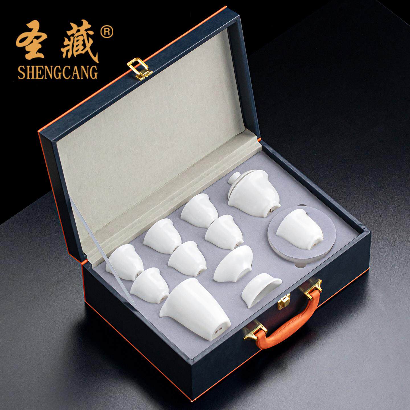 Sacred Tibetan plain-fired jade, ice-seed jade porcelain, covered bowl, kung fu tea set, teapot, light luxury high-end gift box for elders