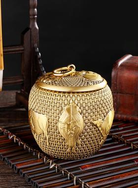 黄铜带盖防潮防虫五牛茶叶罐大容量存茶储茶罐客厅书房茶叶桶摆件